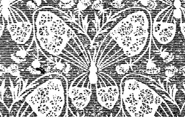 Decorative retro effect illustration, fabric style pattern - vintage graphic illustration in damaged/messy engraving style