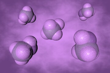 Methanol or methyl alcohol. Space-filling molecular model on very peri background. Scientific background. 3d illustration