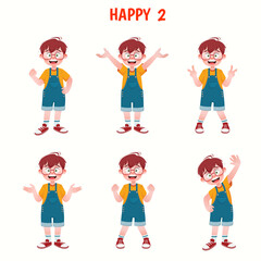 Set of kid boys showing cheerful expression.Vector illustration.