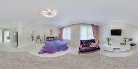 full hdri 360 panorama view in bedroom room in luxury elite vip expensive hotel or apartment  in...