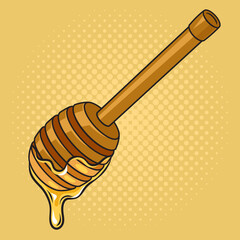 Honey dipper wooden spoon pinup pop art retro vector illustration. Comic book style imitation.