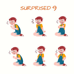 Set of kid boys showing surprised expression.Vector illustration.
