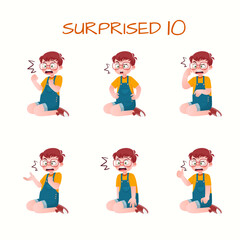 Set of kid boys showing surprised expression.Vector illustration.