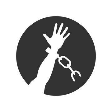 Broken Chain Graphic Sign. Silhouette Liberated Hand Man With Broken Chain. Freedom Symbol. Vector Illustration