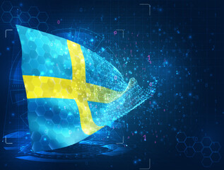 Sweden,  vector flag, virtual abstract 3D object from triangular polygons on a blue background