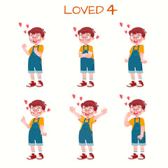 Set of kid boys showing love expression.Vector illustration.