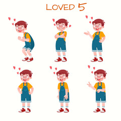 Set of kid boys showing love expression.Vector illustration.