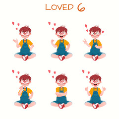 Set of kid boys showing love expression.Vector illustration.