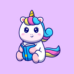 Cute Unicorn Reading Book Cartoon Vector Icon Illustration. 
Animal Education Icon Concept Isolated Premium Vector. Flat 
Cartoon Style