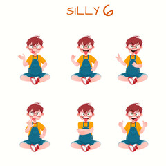 Set of kid boys showing silly expression.Vector illustration.