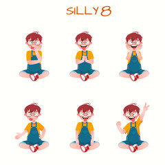 Set of kid boys showing silly expression.Vector illustration.