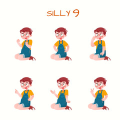 Set of kid boys showing silly expression.Vector illustration.