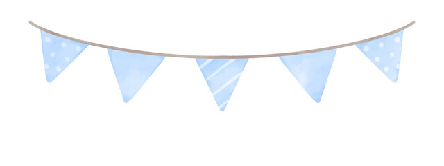Cute pastel blue triangle party bunting. Baby and kids party decoration. Water color illustration.	