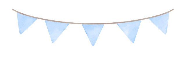 Cute pastel blue triangle party bunting. Baby and kids party decoration. Water color illustration.	