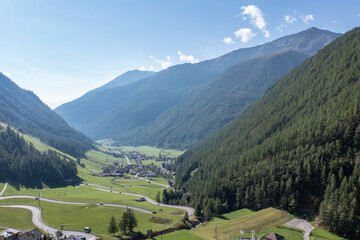 drone flight over valley Schnalstal in South Tyrol