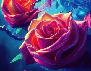 Fototapeta na wymiar big rose blooming in a fantasy world