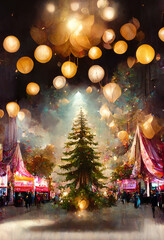 クリスマスツリー背景のイラスト
