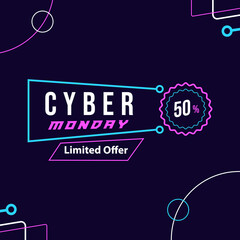 Cyber Monday sale banner social media post template for business promotion vector illustration