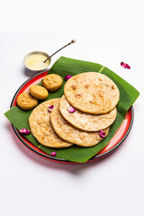 Sweet Khoya roti or Peda chapati paratha made using thickened cream milk or Khoa, khowa, mawa