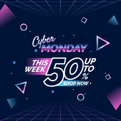 Cyber Monday sale banner social media post template for business promotion vector illustration