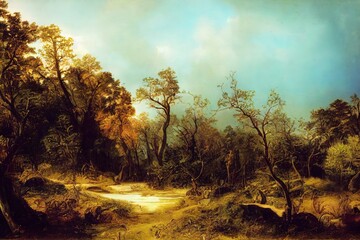 A trail in the forest. Forest trail view. Trail in forest. Forest trail landscape