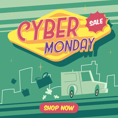 Cyber Monday sale banner social media post template for business promotion vector illustration