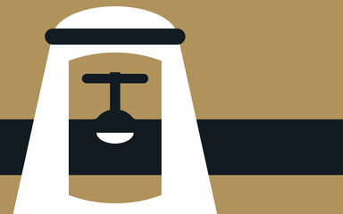 Stylized portrait of middle eastern man with the pipe and valve as the face.