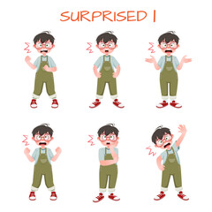 Set of kid boys showing surprised expression.Vector illustration.