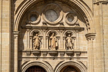 Fototapeta na wymiar Sculptures and entrance porch to the Cathedral of Santo Domingo de la Calzada, La Rioja, Spain. Santiago's road.