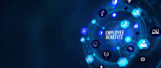Internet, business, Technology and network concept. Shows the inscription: EMPLOYEE BENEFITS. 3d illustration.