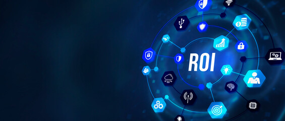 Internet, business, Technology and network concept. ROI Return on investment financial growth concept. 3d illustration.