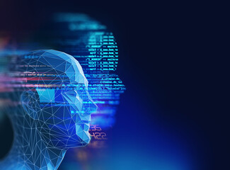 3d illustration of ai human on technology background.