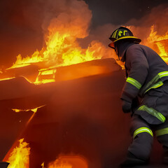 Fototapeta premium illustration of a firefighter fighting a fire