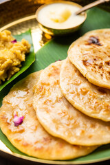 Puran poli, Puran roti, Holige, Obbattu, or Bobbattlu, is Indian sweet flatbread from Maharashtra