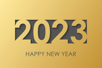 2023 Happy New Year golden card. Vector illustration.