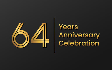 64 Years Anniversary, Perfect template design for anniversary celebration with gold color for booklet, leaflet, magazine, brochure poster, web, invitation or greeting card. Vector template