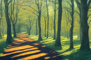 Picturesque pathway in Landscape Park Beech Woods, Szczecin, West Pomeranian Voivodeship, Poland, Central Europe - obrazy, fototapety, plakaty