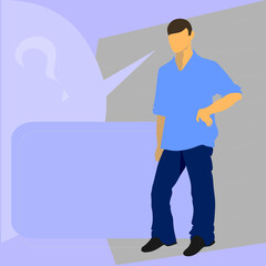 Man thinks with question mark. Flat style. 
Vector illustration