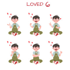 Set of kid boys showing love expression.Vector illustration.