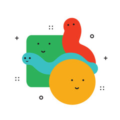 Vector illustration of geometric character shapes with face emotions, cute colorful shape for children education.