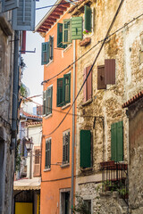 beautiful streets of the old town of Rijeka. Old houses, restaurants, narrow streets in the historic city