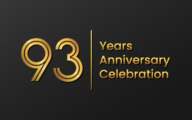 93 Years Anniversary, Perfect template design for anniversary celebration with gold color for booklet, leaflet, magazine, brochure poster, web, invitation or greeting card. Vector template