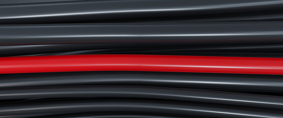 3D render of black cables with one red cable as a background. Information technology concept