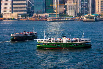 Ferry on Victoria Harbour at Morning