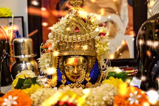 Golden Statue of Devi Durga. Goddess Durga. Devi Face Form. Hindu Goddess. Main 