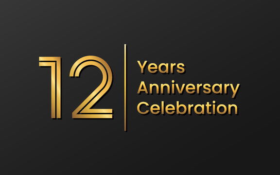 12 Years Anniversary, Perfect template design for anniversary celebration with gold color for booklet, leaflet, magazine, brochure poster, web, invitation or greeting card. Vector template