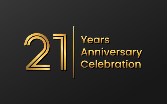 21 Years Anniversary, Perfect template design for anniversary celebration with gold color for booklet, leaflet, magazine, brochure poster, web, invitation or greeting card. Vector template