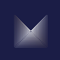 Letter M monogram logo. Signature icon. Abstract alphabet initial isolated on dark backgrond. Lettering sign. Modern design, web, tech style character. Geometric typography.