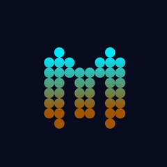 Letter M monogram logo. Bold signature icon. Abstract alphabet initial isolated on dark backgrond. Lettering sign. Modern design, minimalist, web, tech style character. Geometric typography.