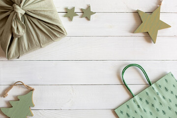 Christmas symbols zero waste flat lay composition